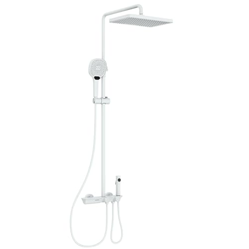 TYHAYJYK Juego de Ducha de Altura Ajustable, Kit de Ducha de Techo de 4 Funciones, Montaje en Pared de latón con Ducha de Mano, Sistema de Ducha para grifos de baño, Oro Cepillado (Gris)