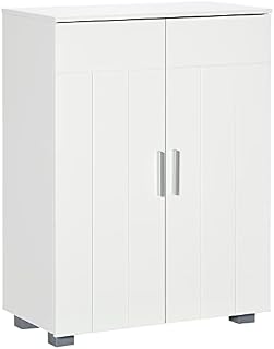 kleankin Modern Bathroom Floor Cabinet, Free Standing Linen Cabinet, Storage Cupboard with 3 Tier Shelves, White