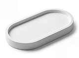 Small Oval Bathroom Tray | White Vanity Tray Organiser for Perfume, Jewellery & Cosmetics | Stone Effect | Minimalist Home Decor | 18×11×6cm | Housewarming Gift