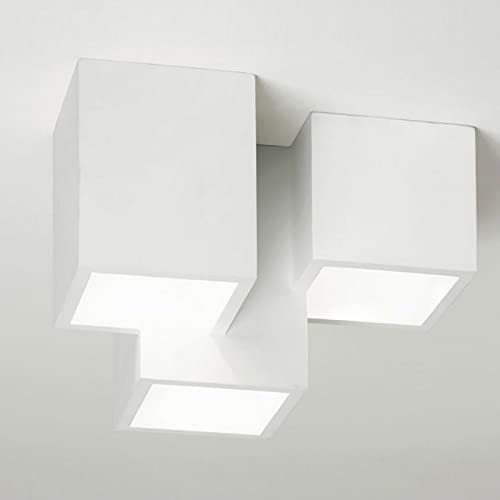 Partenopeautensili® Plafoniera moderna lampada soffitto 3 cubi gesso verniciabile luce LED 24W per faretti GU10 tensione ingresso 230V by universo (senza faretti)