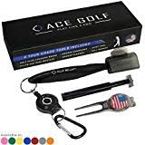 Golf Brush and Club Groove Cleaner Set with Divot Tool, Ball Marker, Groove Sharpener, 2 Ft Retractable Zip-line Aluminum Carabiner, Lightweight, Ergonomic Design, Attaches Golf Bags