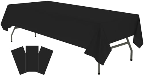 rebdng Plastic Black Tablecloths 3 Pack Disposable Table Covers 54 x 108 inch. Pitch Onyx Black Table Cloths for Parties Birthdays Weddings Anniversary BBQ Picnic, Fits 6 to 8 Foot Rectangle Tables