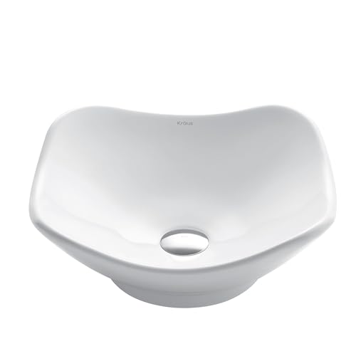 KRAUS Elavo Modern Art Vessel White Porcelain Ceramic Bathroom Sink, 15 3/4 inch KCV-135