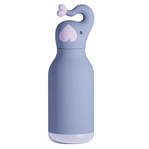 asobu Bestie Borraccia termica in acciaio inox, con testa a forma di animale morbido, rimovibile, per bambini e ragazzi, con cannuccia flessibile, riutilizzabile, da 473,6 g (elefante)