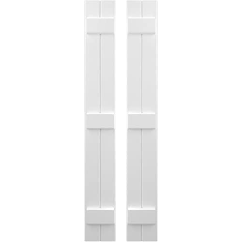 7"W x 41"H Americraft Two Board (3 Batten) Exterior Real Wood Joined Board-n-Batten Shutters (Per Pair), White