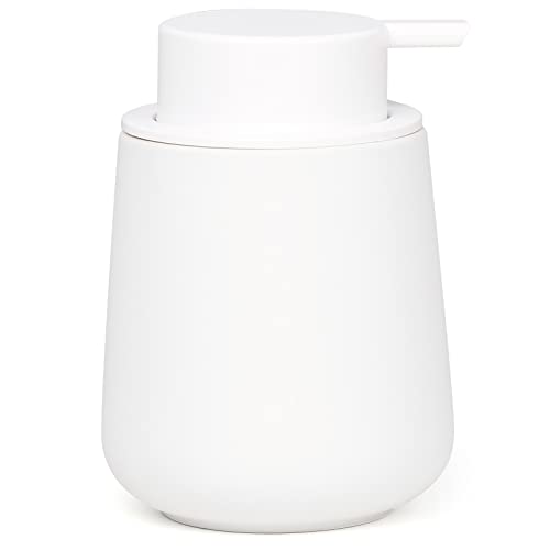 Image of BosilunLife White Soap Dispenser - Ceramic Hand Dish Soap Dispenser for Bathroom 12ounce Refillable Liquid Hand Wash Dispenser for Essential Oil, Lotion Soap (Rubber Paint)