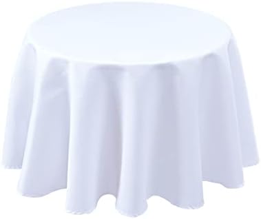 Biscaynebay Textured Fabric Round Tablecloth 60 Inches in Diameter, White Water Resistant Tablecloths for Dining, Kitchen, Wedding & Parties, etc. Machine Washable