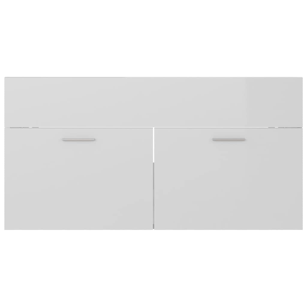 Armadietto per lavabo montato a parete, in truciolato bianco lucido, 90 x 38,5 x 46 cm