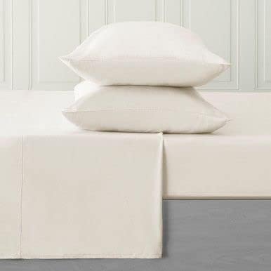 Image of Flat Bed Sheet with 2 Pillow Covers 600 Thread Count 100% Egyptian Cotton Bedsheet Super King Size Ivory