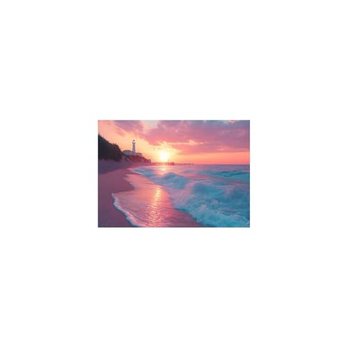 Tableau mural floral et phare rose pour transformer un mur vide en paysage de plage apaisant