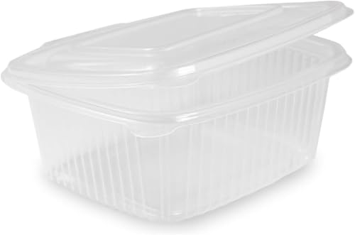 Sanjoma Chemical Solutions Pack 50 Envases 250ml Reutilizables con Tapa Bisagra | Pack de 50-100 | Plástico Transparente PP | Apto Microondas y Reciclable | Contenedor Ovalado para Alimentos