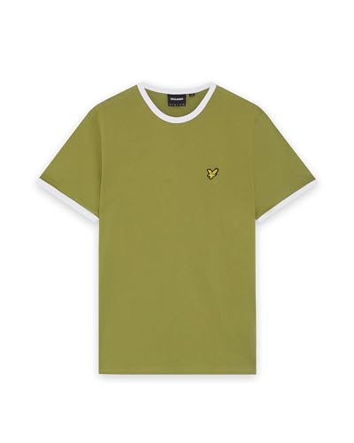 Lyle & Scott Camiseta Ringer para hombre – 100% algodón | Calidad Premium | XS-XXL, Shrub Green/White, S