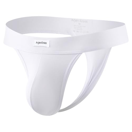 Arjen Kroos Mens Thong Bikini Underwear Thongs for Mens Lingerie Swimsuit Pouch Briefs White