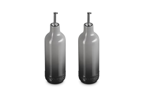 Le Creuset Stoneware Signature Oil Cruets. Set of 2, 20 oz. each, Oyster