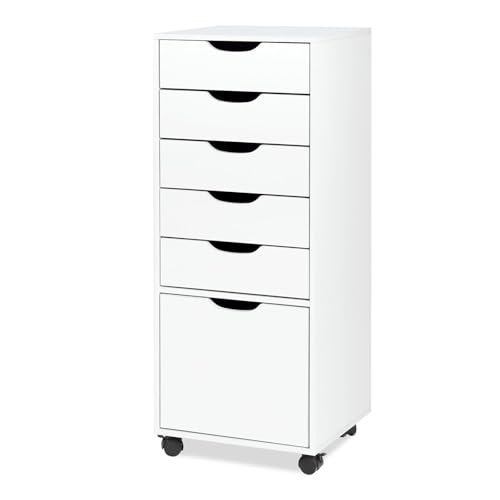 Image of TUSY Mobile File Cabinet, 5-Drawer Storage Cabinet, Vertical Rolling Storage Organizer Chest with Wheels & Anti-Tip Kit, for Home Office, Craft Room, Bedroom, White