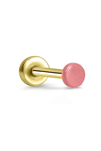 316 Stainless Steel Yellow Gold-Tone Threadless Push Pin Nose Ring Labret Monroe Ear Cartilage Stud Pink Blush 2mm Skin Toned Disc 20G
