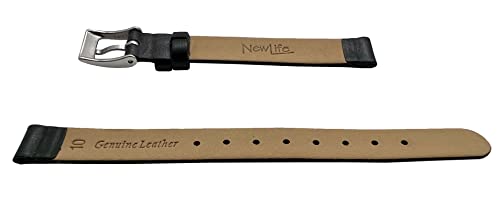 10Mm Black Genuine Leather Watchband | Flat, Soft Replacement Watchstrap That Brings New Life To Any Watch (Womens Standard Length) #TOP1