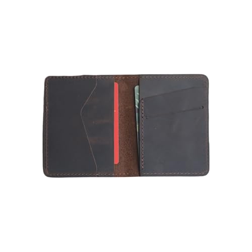 JJNUSA Handmade Men Minimalist Leather Wallet Card Holder Distressed Wallets for Gifts (Darkbrown)