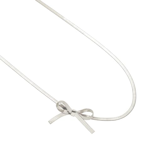 Rrdaily Fashion Bow Necklaces for Teen Girls 18k Gold Silver Dainty Snake Bone Necklace Titanium Steel Bowknot Bow Tie Titanium Steel Jewelry Gift for Women