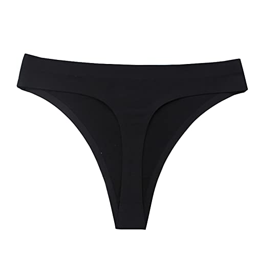 HHoo88 Women's String Bikini Panties Seamless Underwear No Show Panties Low Rise Breathable Stretch Panties Hipster Panty Black