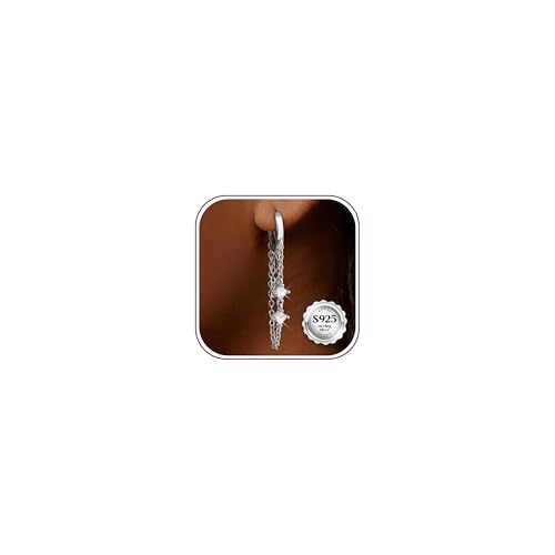 ORAZIO Boucles d'Oreilles Creoles Femme Argent 925 Pendantes Creoles Argent Femme Zircon Cubique Hypoallergénique Boucle d'Oreille Créoles Chaine Bijoux...