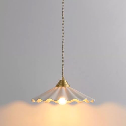 Luminaire suspendu moderne en céramique plissée et finitions laiton