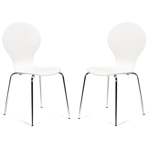 Set of 2 Kimberley White and Chrome Metal Keeler Style Stackable Dining Chairs - Kitchen Cafe Bistro Style Stacking Chairs Cover