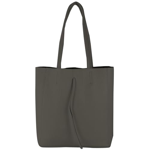 modamoda de - T253 - Ital. Henkeltasche mit Innentasche aus Leder, Farbe:Graphitgrau