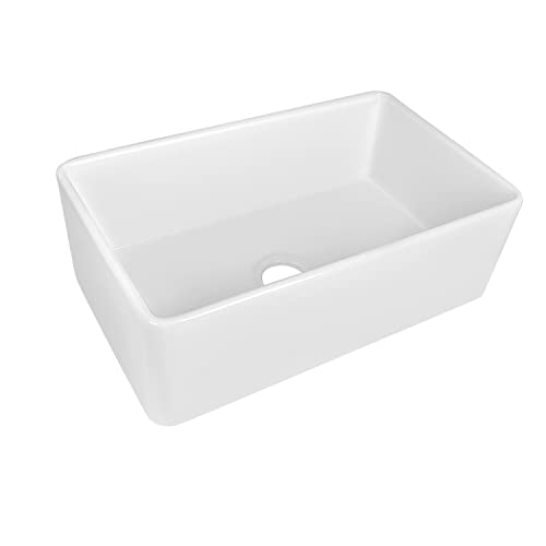 Deervalley Dv-1K510 Grove 30"L X 18"W Farmhouse Kitchen Sink, Fireclay Apron Front Sink White Single Bowl Kitchen Sink With Sink Grid And Basket Strainer #TOP1