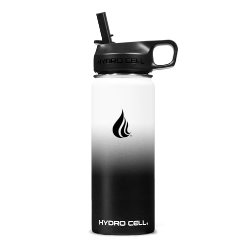 Image of HYDRO CELL Stainless Steel Insulated Water Bottle with Straw - For Cold & Hot Drinks - Metal Vacuum Flask with Screw Cap and Modern Leakproof Sport Thermos for Adults (Black /White 18oz)