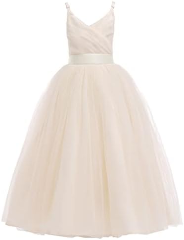 Glamulice Flower Girls Spaghetti Strap Tulle Dress Long A Line Wedding Pageant Dresses Princess Birthday Party Ball Gown