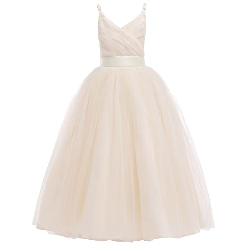 Image of Glamulice Flower Girls Spaghetti Strap Tulle Dress Long A Line Wedding Pageant Dresses Princess Birthday Party Ball Gown
