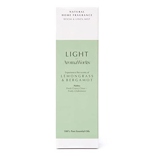 Aromaworks Light Lemongrass & Bergamot Room And Linen Mist | Encourages Relaxation And A Calming Atmosphere | Made With 100% Pure Essential Oils | Handmade In The United Kingdom | 3.4 Oz #TOP1