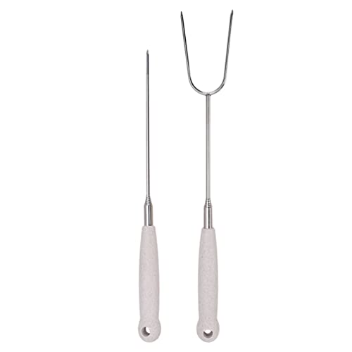 Hemoton 2pcs Telescopic Stainless Steel BBQ Forks for Outdoor Grilling Multi-Function Camping Meat Skewers Portable Barbecue Tools for Family and Garden Use
