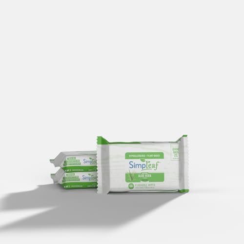 Simpleaf Flushable Wet Wipes Aloe Vera | Plastic Free, Paraben & Alcohol Free | Hypoallergenic & Safe for Sensitive Skin | Soothing Aloe Formula | Adult Toilet Wipes (3 x 50 Count Pack) 150 Count