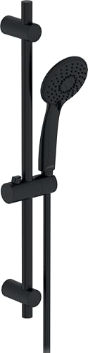Jacob Delafon - Set de Douche Oscar – Douchette 3 jets 10,5cm - Barre de Douche & Flexible - Economie d'eau – 60,5x14,9x12,9cm – Finition Noir mat – E29848-BL