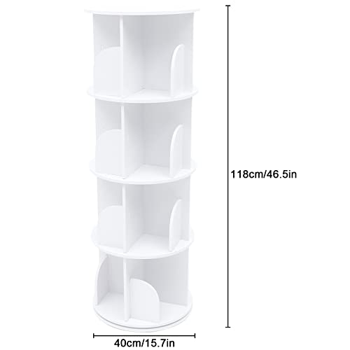 Happcucoe Bookcase 360° Rotating Bookshelf Floor Standing Organizer Storage Shelf Display Rack For Living Room Study Room Bedroom Home Office (White 4 Tiers) #TOP2