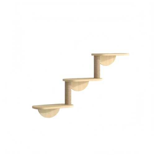 Stewlt キャットウォーク 壁用 大型猫用 木製 突っ張り お手入れ簡単 キャットタワー 猫宇宙船 壁掛け猫棚 省スペース コンパクト 室内インテリア (3段はしご)