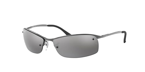 Ray-Ban Mens RB3183 Rectangular Sunglasses, Gunmetal/Polarized Grey Mirrored Gradient Silver, 63 mm