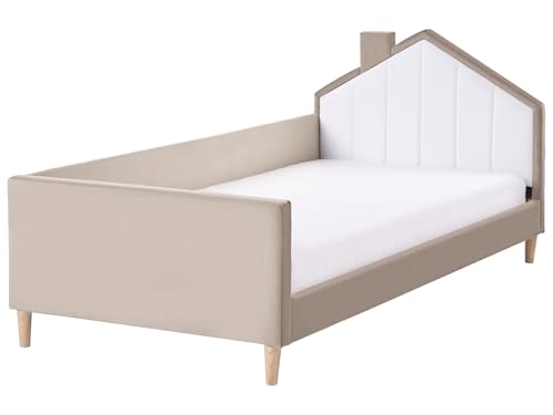 Beliani Cama con somier Moderna tapizado de Terciopelo Infantil somier de láminas Gris Pardo y Blanco 90 x 200 cm Kervan