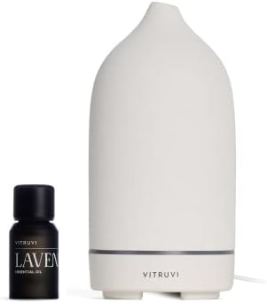 Vitruvi Stone Diffuser White and Vitruvi Organic Lavender, 100% P...