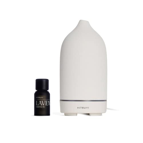 Vitruvi Stone Diffuser White and Vitruvi Organic Lavender, 100% P...