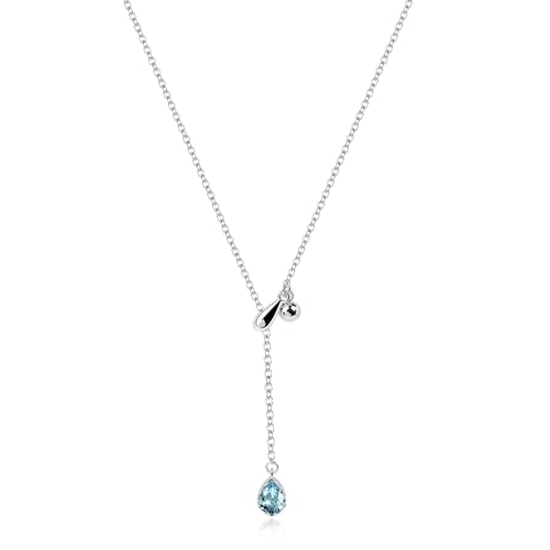 Tiny Silver Aquamarine Y Necklace Teardrop Blue Birthstone Necklace Adjustable Light Blue Gemstone Jewelry for Daily Outfit
