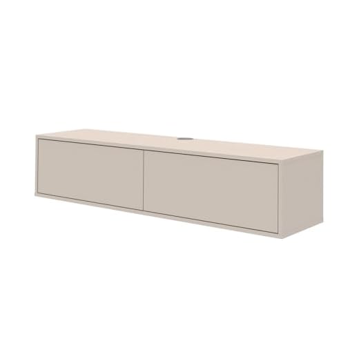 mokebo TV Lowboard hängend, Kaschmir (160x36 cm) 'Das Schwebende' aus Holz, Made in Germany, TV Board zur Wandmontage, moderner Fernsehtisch ohne Füße, TV Schrank schwebend oder Hängeboard Grau Beige