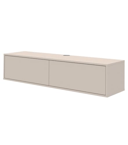 mokebo TV Lowboard hängend, Kaschmir (160x36 cm) 'Das Schwebende' Holz, Made in Germany, TV Board zur Wandmontage, moderner Fernsehtisch ohne Füße, TV Schrank schwebend oder Hängeboard in Grau Beige
