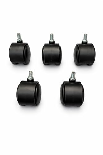 Image of Castersman TP Threaded Twin Castor Nylon Revolving Chair Wheel (Black) - Set of 5 Load capacity-200 kg