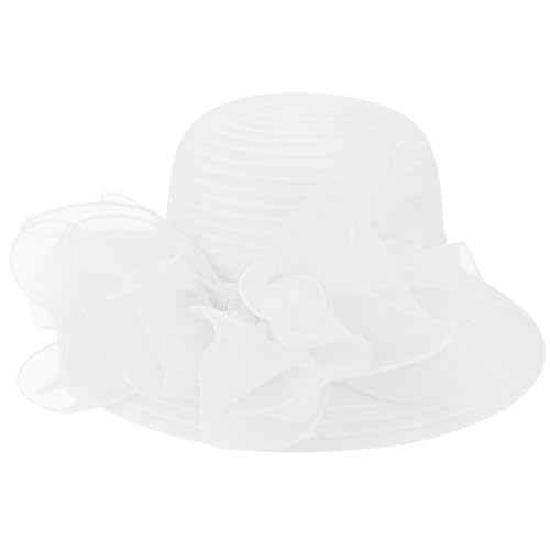 Image of DRESHOW Lady Derby Dress Church Bowler Cloche Hat Bowknot Organza Bridal Cap for Wedding