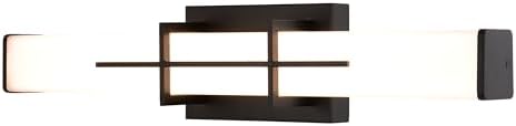 VAXCEL Fuller Park 1-Light 22.5 inch Wide Matte Black Contemporary Bathroom Vanity Lighting Fixture, White Frosted Opal Glass Shade, Dimmable Integrated LED Over the Mirror or Side Mounted Wall Sconce