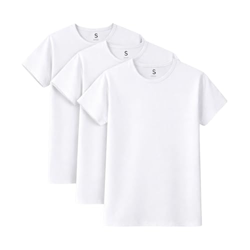 SilkCut Men’s Crew Neck T-Shirt 3-Pack Luxury Micro Modal Air Undershirts Moisture Wicking V-Taper Fit T-Shirts (US, Alpha, Large, Regular, Regular, White)