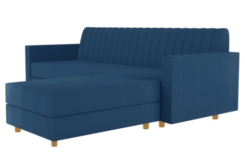 Image of Rosebell 3 + 1 Four Seater - Wooden L Shape Convertible Sofa Set for Living Room Furniture Set Upholstery-Velvet Fabric, Modular Sectional Couch for Home & Office - Blue